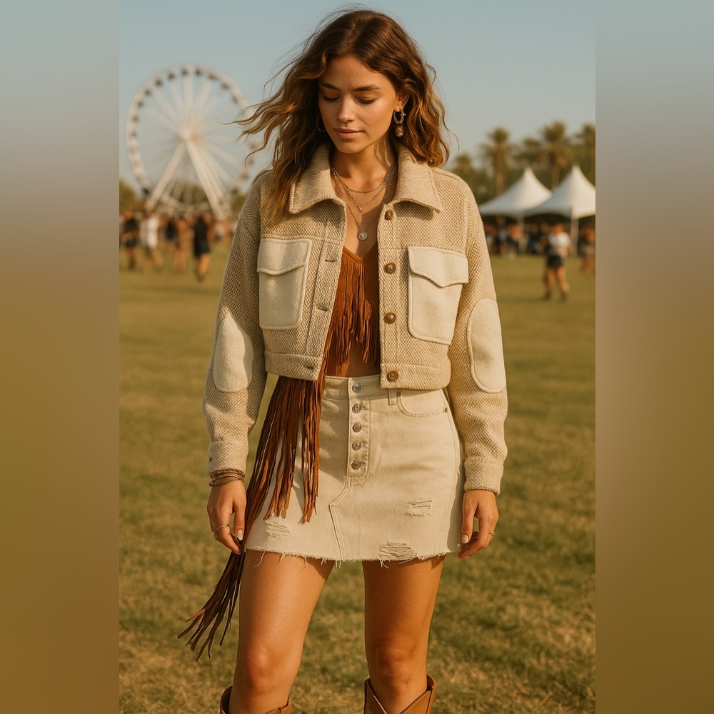 We The Free by Free People Cream Distressed Denim Mini Skirt Button Fly Raw Hem